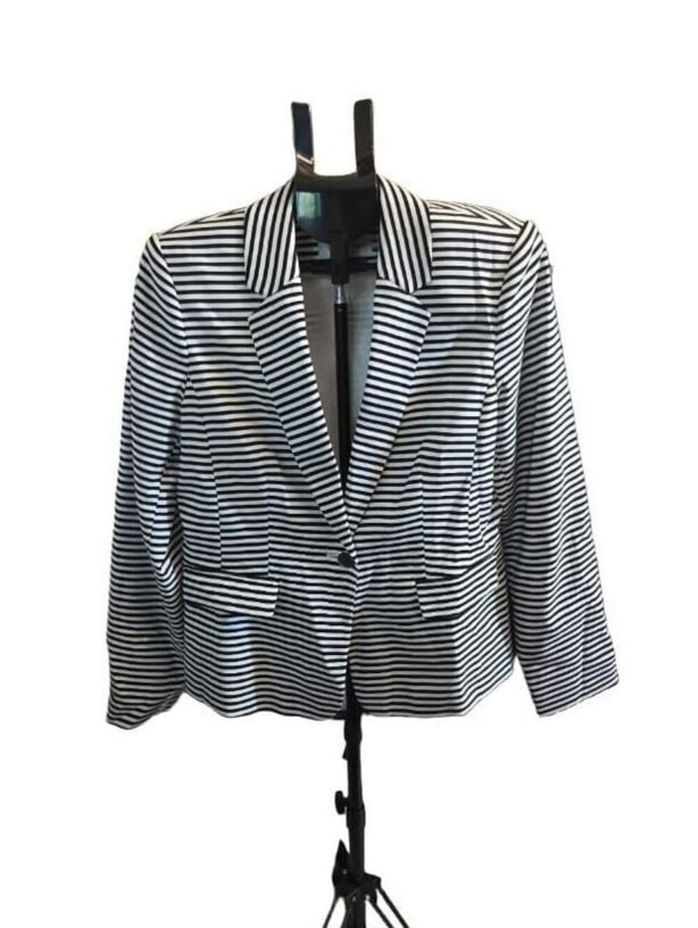 Calvin Klein Women's Black and White Striped Blazer Jacket Size 12